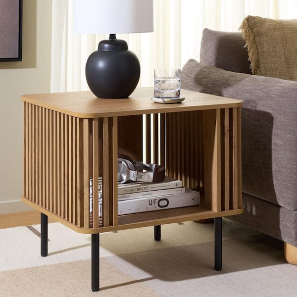 Kiyoshi 23.62 in. Oak/Black Square Wood End Table