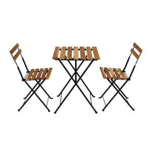 3-Piece Solid Teak Wood Bistro Folding Table And Chair Set Outdoor Bistro Set with Waterproof Navy Cushion