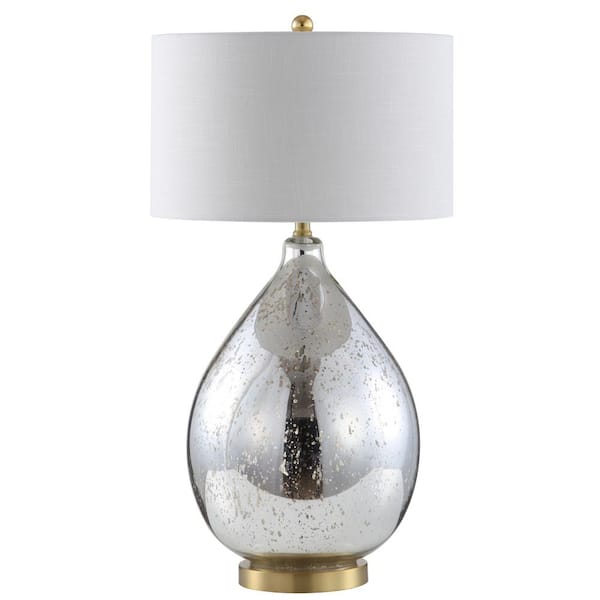 JONATHAN Y Sasha 30.75 in. Mercury Silver Glass/Metal LED Table