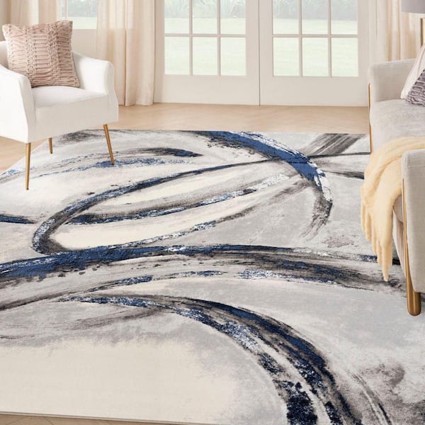 Brushstrokes Grey Navy 8 ft. x 10 ft. Brushstroke Contemporary Area Rug