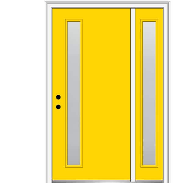 MMI Door 51 in. x 81.75 in. Viola Frosted Glass Right-Hand 1-Lite Modern Painted Fiberglass Smooth Prehung Front Door w/ Sidelite