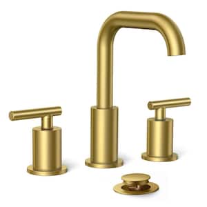 8 in. Widespread Double Handle Bathroom Faucet with Pop-up Drain in Brushed Gold