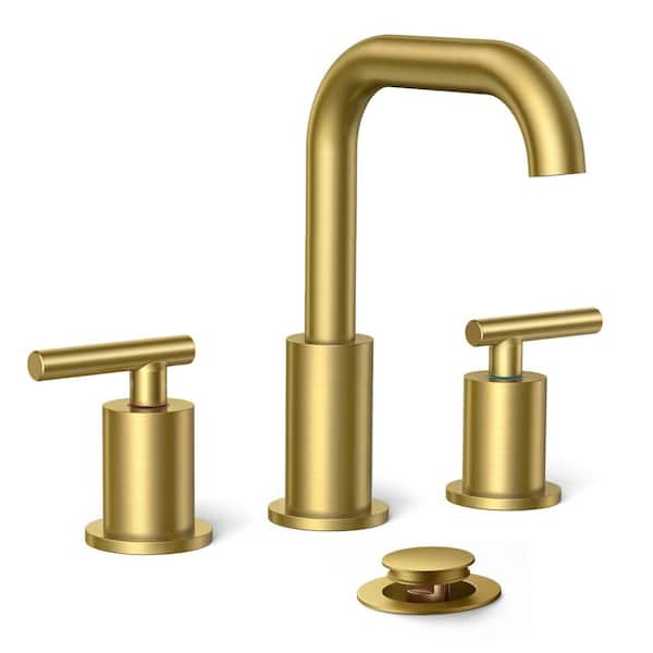 ANZA 8 in. Widespread Double Handle Bathroom Faucet with Pop-up Drain in Brushed Gold