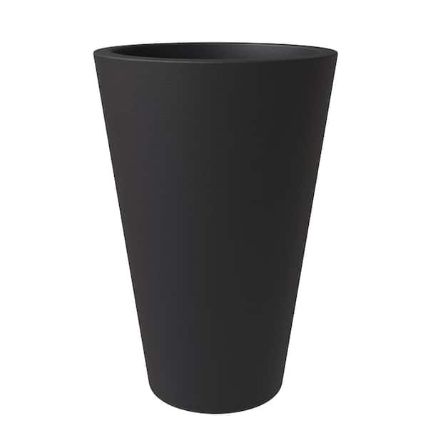 Pebble Fiberstone and MGO Clay Planter, Modern Tapered Round Planter Pot for Indoor and Outdoor (Black, 20 in. Wide)