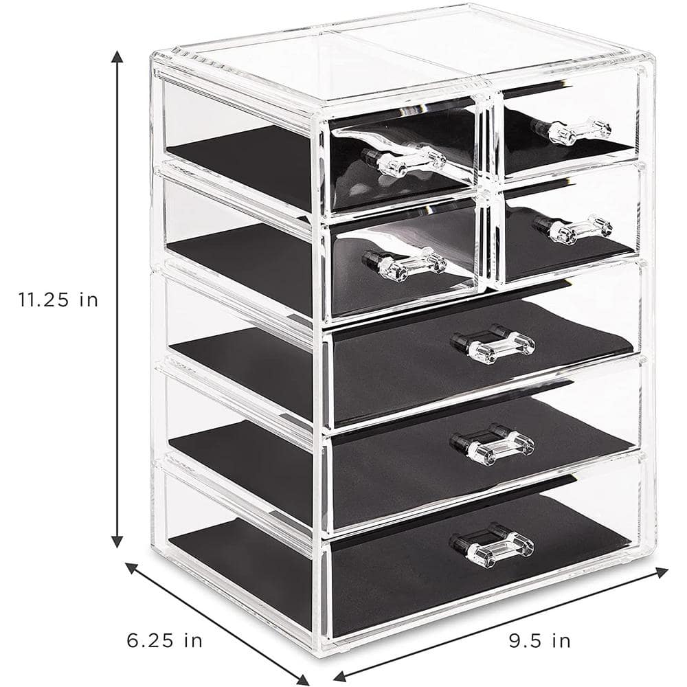 Clear Acrylic 6-Drawer Vanity Organizer with Geometric Design