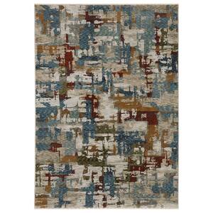 Haven Beige/Multi-Colored 4 ft. x 6 ft. Abstract Psychedelic Polyester Fringed Indoor Area Rug