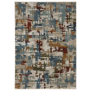 Haven Beige/Multi-Colored 5 ft. x 8 ft. Abstract Psychedelic Polyester Fringed Indoor Area Rug