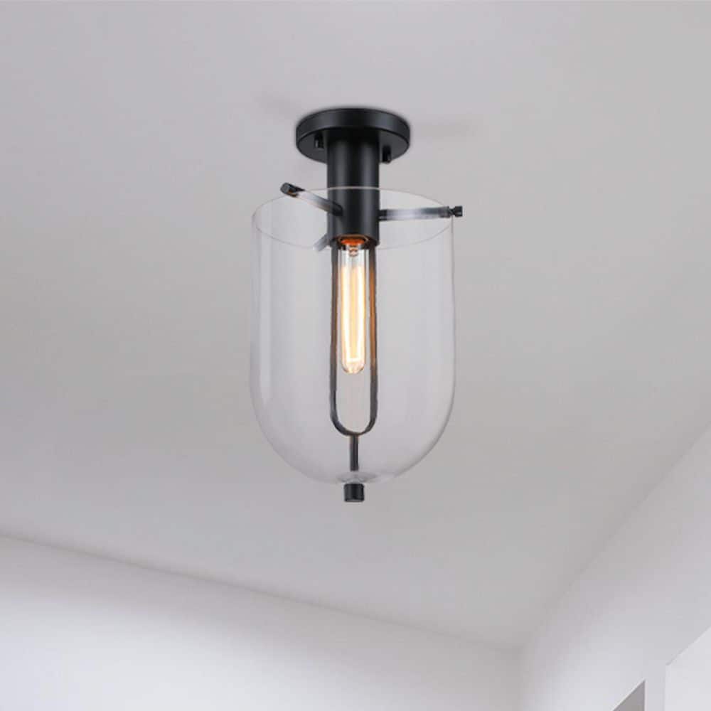 Skylar 10 in. Matte Black Transitional Semi-Flush Mount with Clear Glass Shade for Hallways price history on PriceWatchPro