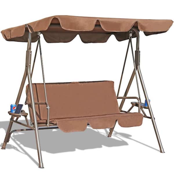 Wildaven 3-Seat Outdoor Patio Porch Swing Chair with Adjust Canopy and Cushions for Garden, Poolside, Backyard