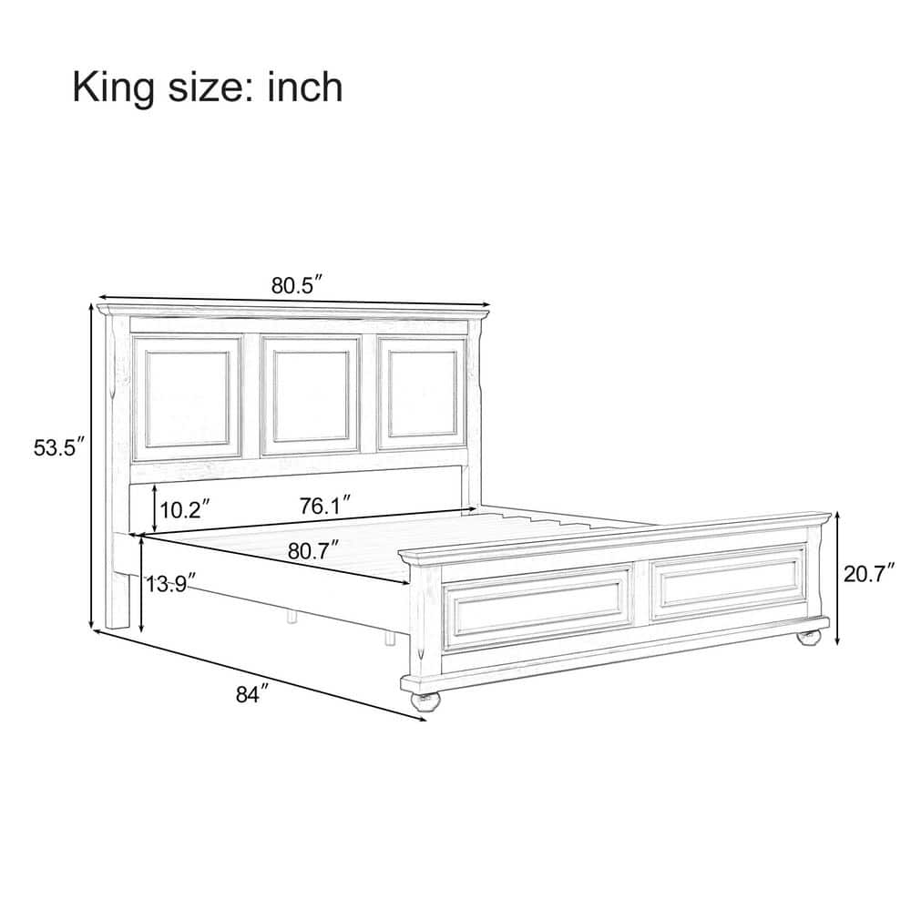 Rich Brown Vintage Style Wood Frame King Size Platform Bed with Sturdy Pinewood Frame and Legs - thumbnail 9