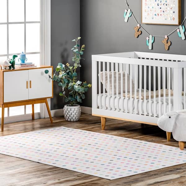 Larissa Machine Washable Kids Polka Dot Ivory 4 ft. x 6 ft. Area Rug