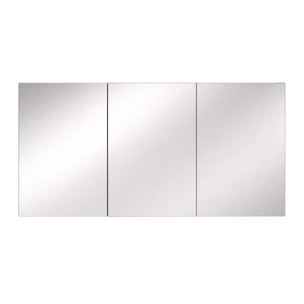 60 in. W x 30 in. H Rectangular Aluminum Medicine Cabinet with Mirror Surface Mount/Recessed Tri-Views Mirror Cabinet