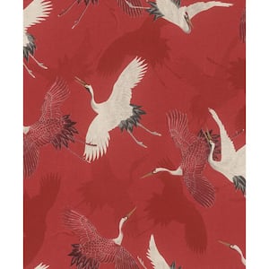 Kusama Red Crane Paper Non-Pasted Textured Wallpaper