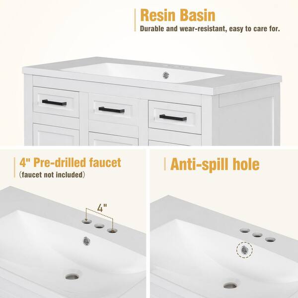 Tenleaf 36 in. W Single Sink Bath Vanity in White with White