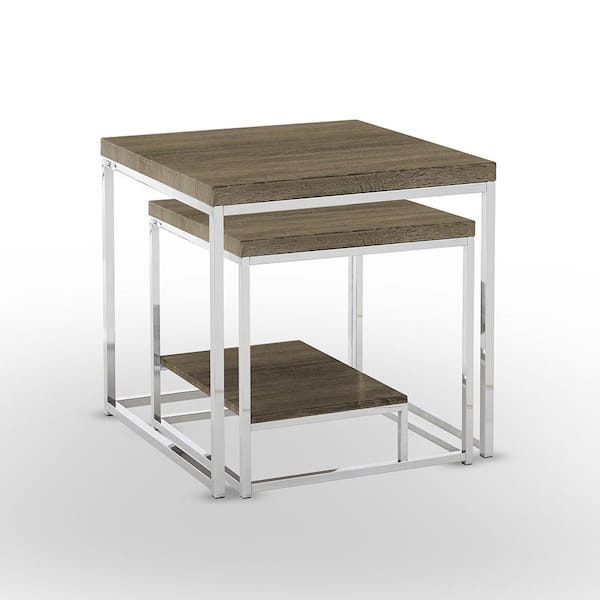 Unbranded Lucia Brown 2-Piece Nesting Table with Chrome Base