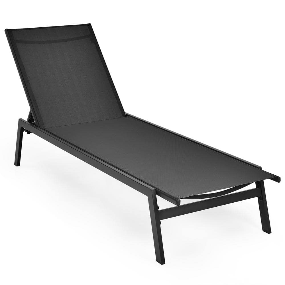 Costway Metal Chaise Lounge Patio Lounge Chair Chaise Recliner Back Adjustable Garden Deck Black