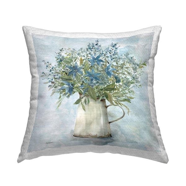 Stupell Industries Floral Milk Tin Bouquet Blue Square Outdoor Throw Pillow