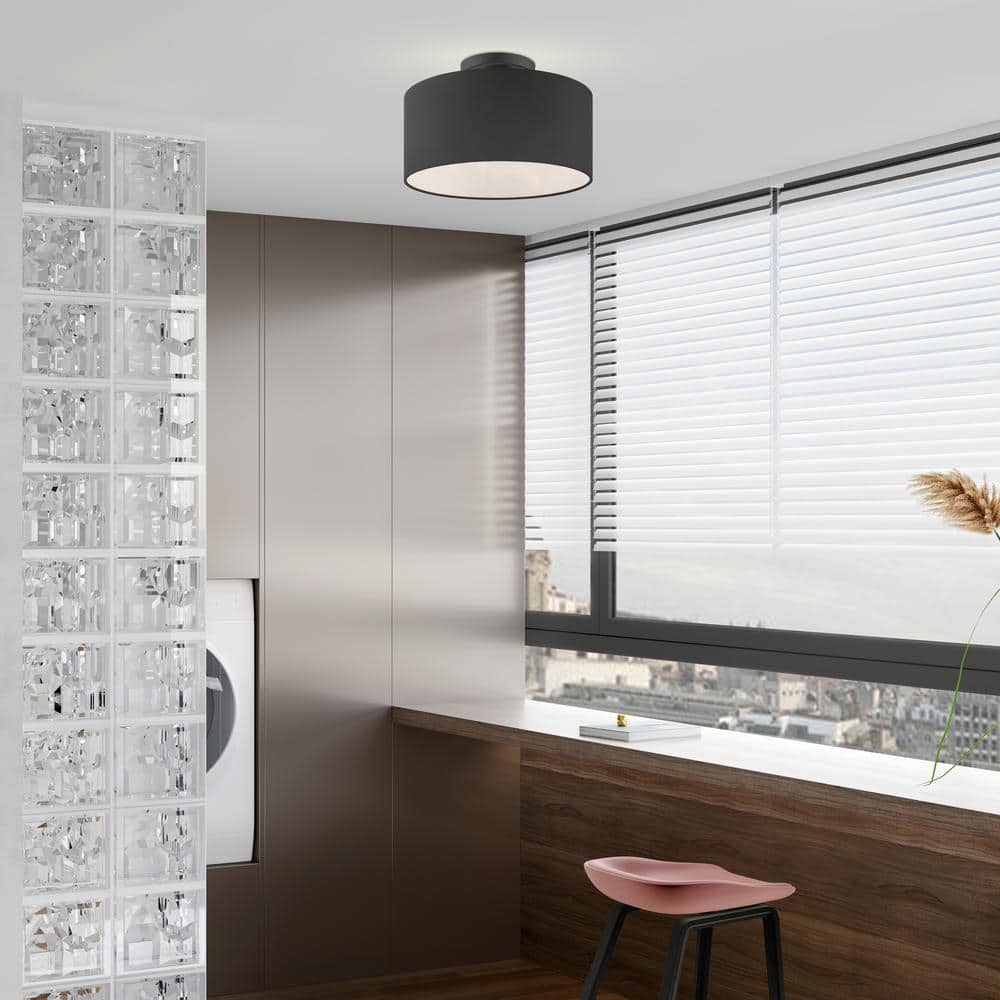 Bainbridge Modern Black and White Drum LED Semi-Flush Mount
