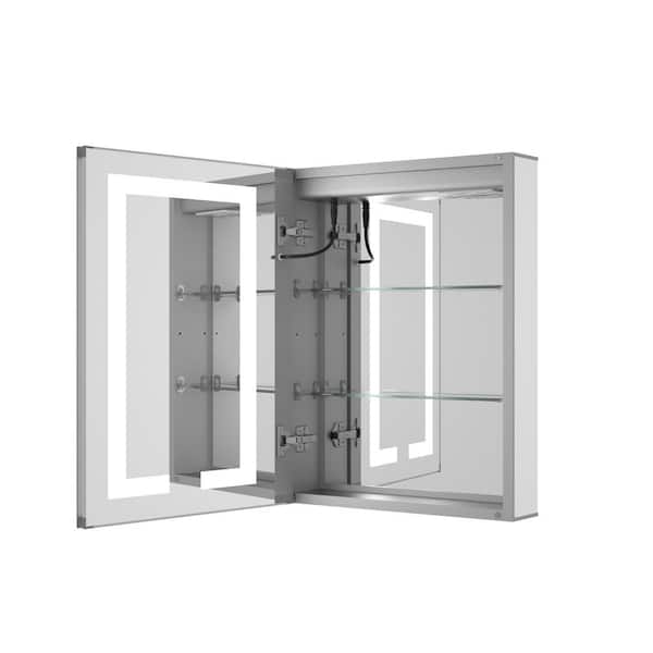 KeonJinn 16 in. W x 24 in. H Rectangular Aluminum Surface Mount Medicine Cabinet with Mirror and 3 Color Lighted Modes, Anti-Fog