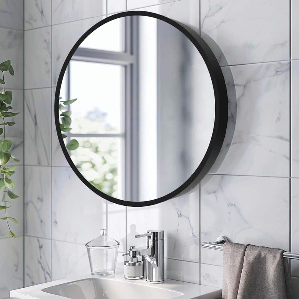 30 in. W x 30 in. H Round Metal Medicine Cabinet with Mirror, Vanity ...