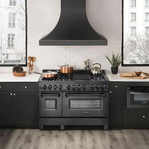 48 in. 7 Burner Double Oven Dual Fuel Range with Brass Burners in Black Stainless Steel