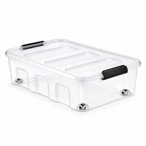 Clear 25.3" L x 17.7" W x 7" H Underbed Storage Bins with Lids and Handles 40qt Capacity Organizer Boxes (Single)
