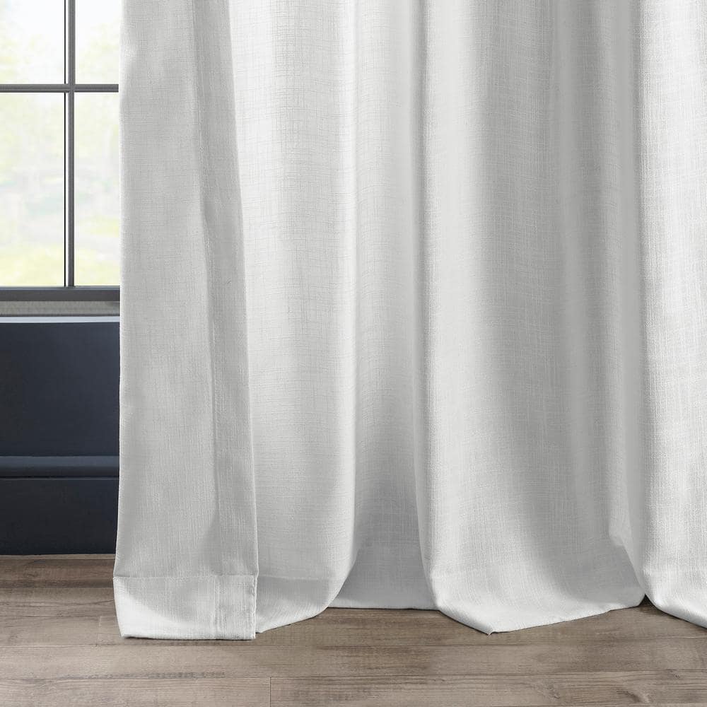 Rice White Light-Filtering Faux Linen Curtain Panel, 50"W x 120"L