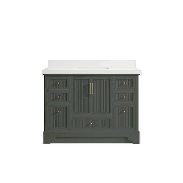 Willow Collections Alys 48 in. W x 22 in. D x 36 in. H Single Sink Bath Vanity in Pewter Green with 2 in. white qt top