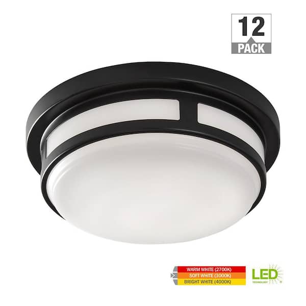 Hampton Bay 9 in. Black Integrated LED Indoor Outdoor Ceiling Light Flush Mount Adjustable CCT 600LM 8.5W Wet Rated (12-Pack)