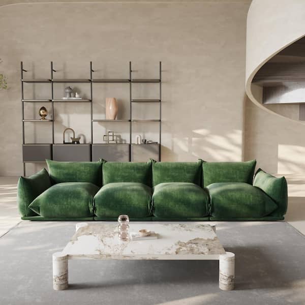 Lawson Convertible Couch, 131 in. Flared Arm Marenco Chenille Modular 4 Seater Sofa in. Green for Living Room Office