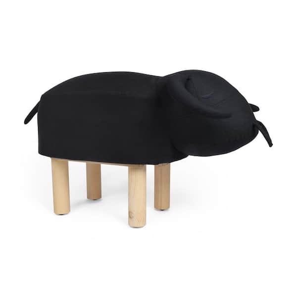 Noble House Clawson Black Fabric Upholstered Bull Ottoman