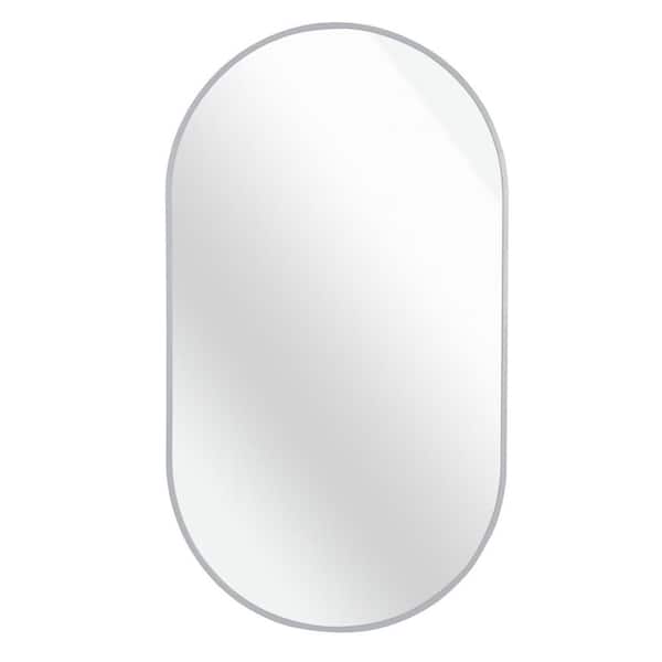 20 in. W x 33 in. H Oval Framed Hook Wall Bathroom Vanity Mirror in Silver
