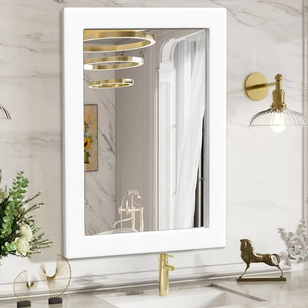 24 in. W x 32 in. H Classic White Rectangular Wood Frame Bathroom Mirror Vanity Wall Mirror / Full Body Mirror