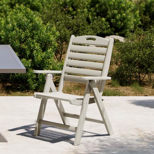 Laguna Outdoor Patio Folding Highback Dining Chair w/ Adjustable Recline in Sand