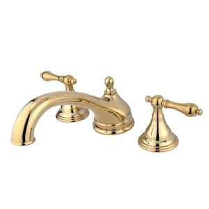 Vintage 2-Handle Deck Mount Roman Tub Faucet in Polished Brass