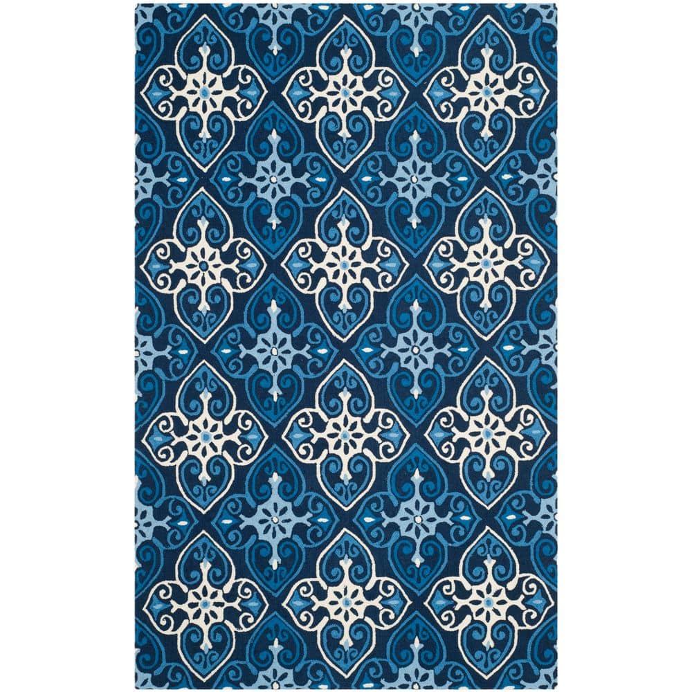 SAFAVIEH Four Seasons 4 ft. x 6 ft. Navy/Ivory Diamond Floral Area Rug ...