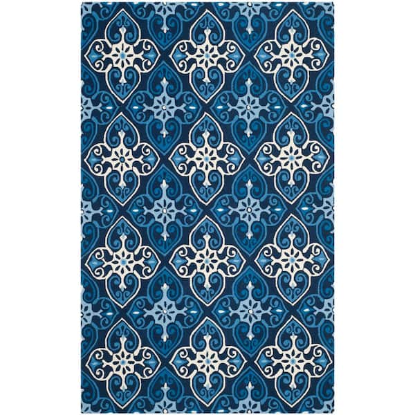 Four Seasons 4 ft. x 6 ft. Navy/Ivory Diamond Floral Area Rug