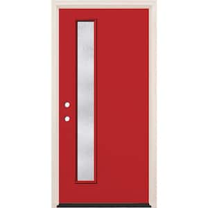 36 in. x 80 in. Right-Hand/Inswing 1 Lite Rain Glass Ruby Red Painted Fiberglass Prehung Front Door w/6-9/16 in. Frame