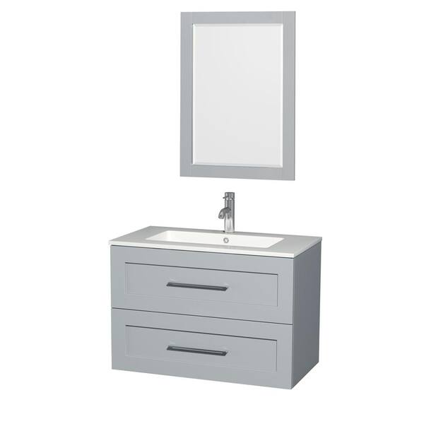 Wyndham Collection Olivia 35.5 in. W x 19 in. D Vanity in Dove Gray with Acrylic Vanity Top in White with White Basin and 24 in. Mirror