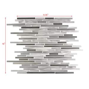 City Lights NY Gray Thin Linear Mosaic 12 in. x 16 in. Brushed Aluminum Metal Wall Tile (1 Sheet)