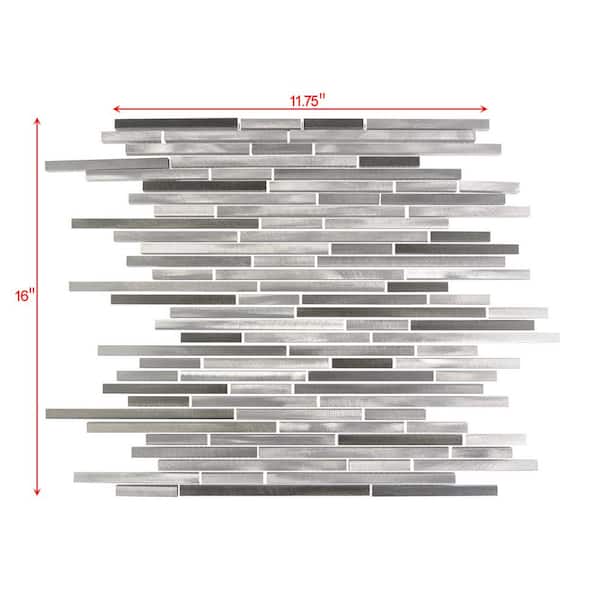 ABOLOS City Lights NY Gray Thin Linear Mosaic 12 in. x 16 in. Brushed Aluminum Metal Wall Tile (1 Sheet)