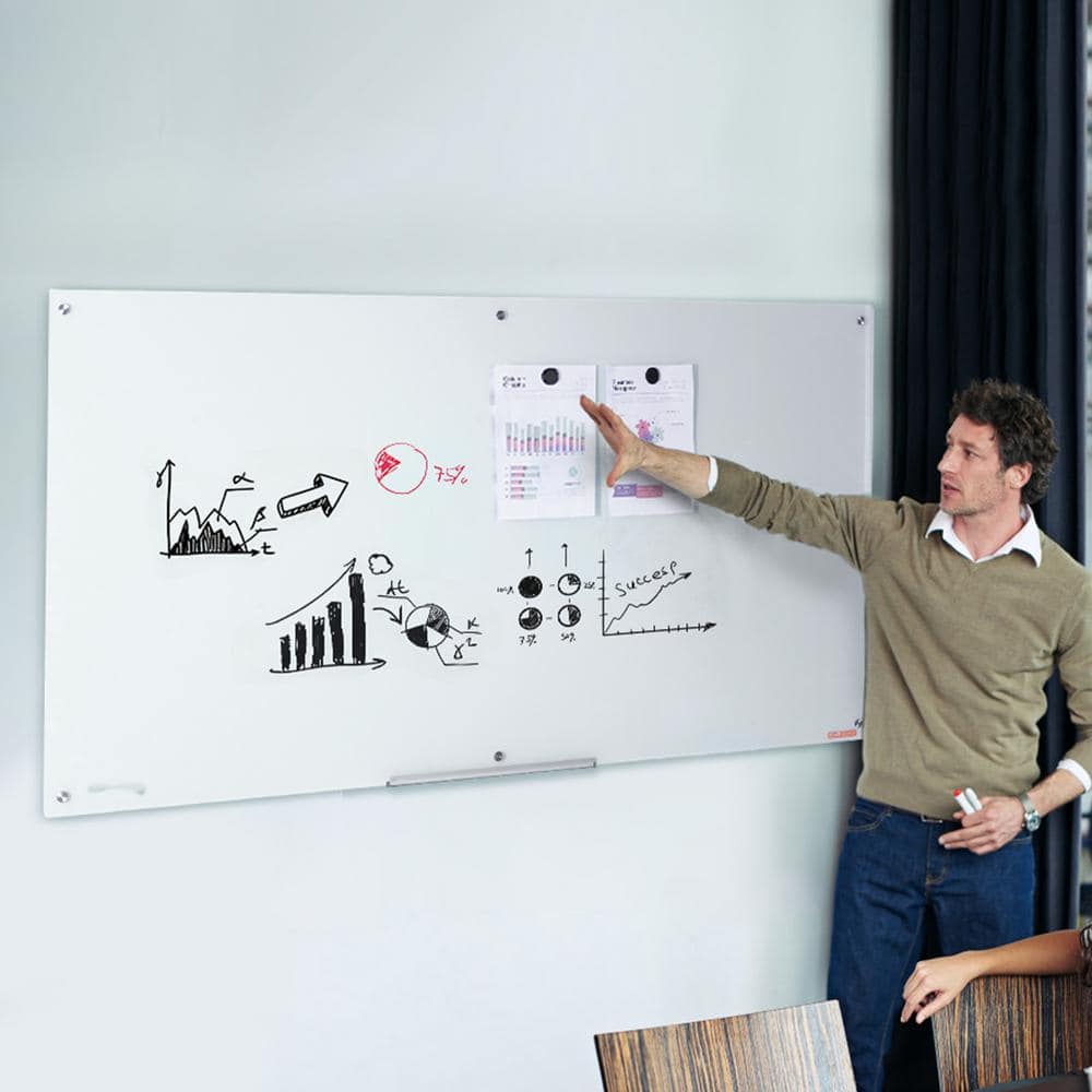 72" x 36" Frameless Clear Magnetic Glass Whiteboard with Marker Tray