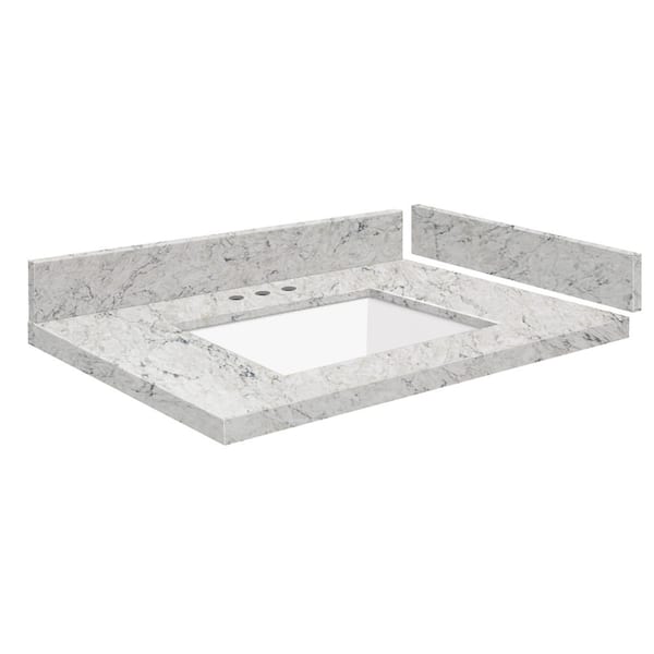 Transolid Silestone 25 in. W x 22.25 in. D Quartz White Rectangular Single Sink Vanity Top in Pietra