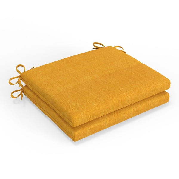 Pillow Perfect Solid Twill 18.5 in W x 3 in H Square Outdoor Chair Pad Cushion with Ties 2-Count in Yellow Splash