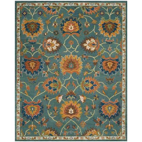 Heritage 10 ft. x 14 ft. Light Blue Border Ornate Area Rug
