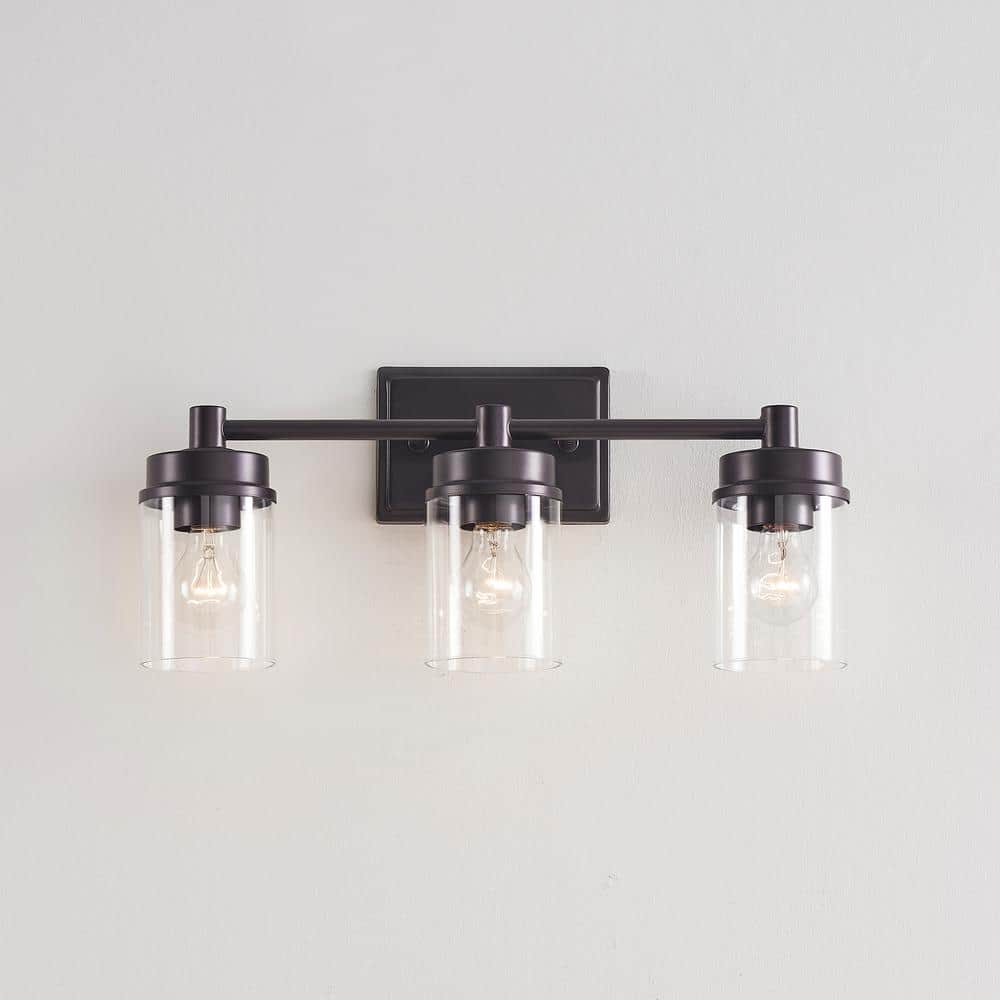 KAWOTI 20.75 in. 3-Light Bronze Bathroom Vanity Light with Clear Glass ...