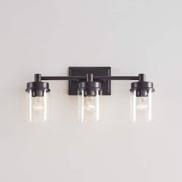 20.75 in. 3-Light Bronze Bathroom Vanity Light with Clear Glass Shade