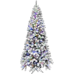 6.5 ft. Silverton Fir Snowy Artificial Christmas Tree, with Easy to Set up Multi-Color LED Lights