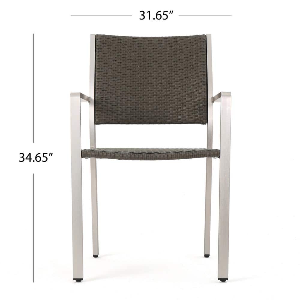 Gray and Silver Aluminum and Wicker 6-Person Outdoor Dining Set