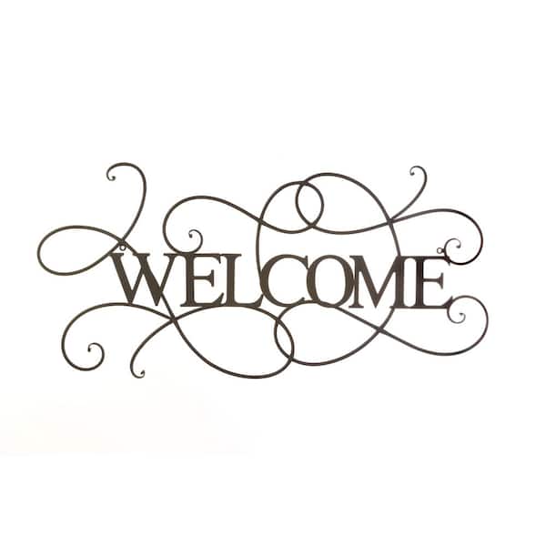 BYRON ANTHONY HOME Black Metal Scrolled Welcome Wall Decorative Sign Non Lighted